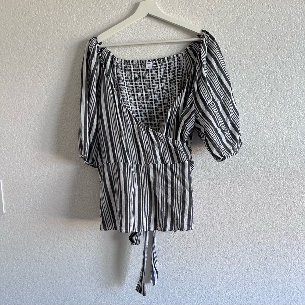 Old Navy | Tie Waist Blouse | Navy/White Stripe | Size XL